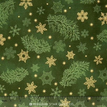 Holiday Flourish 9 - Traditional Colorstory Snowflakes Green Metallic Yardage