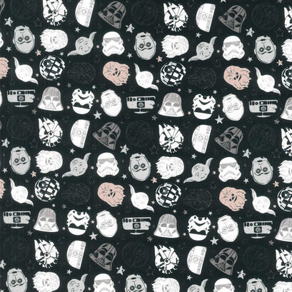 Star Wars Light and Dark Collection - Sketch Heads Black Yardage