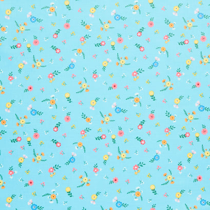 Gone Glamping - Flowers Aqua Yardage