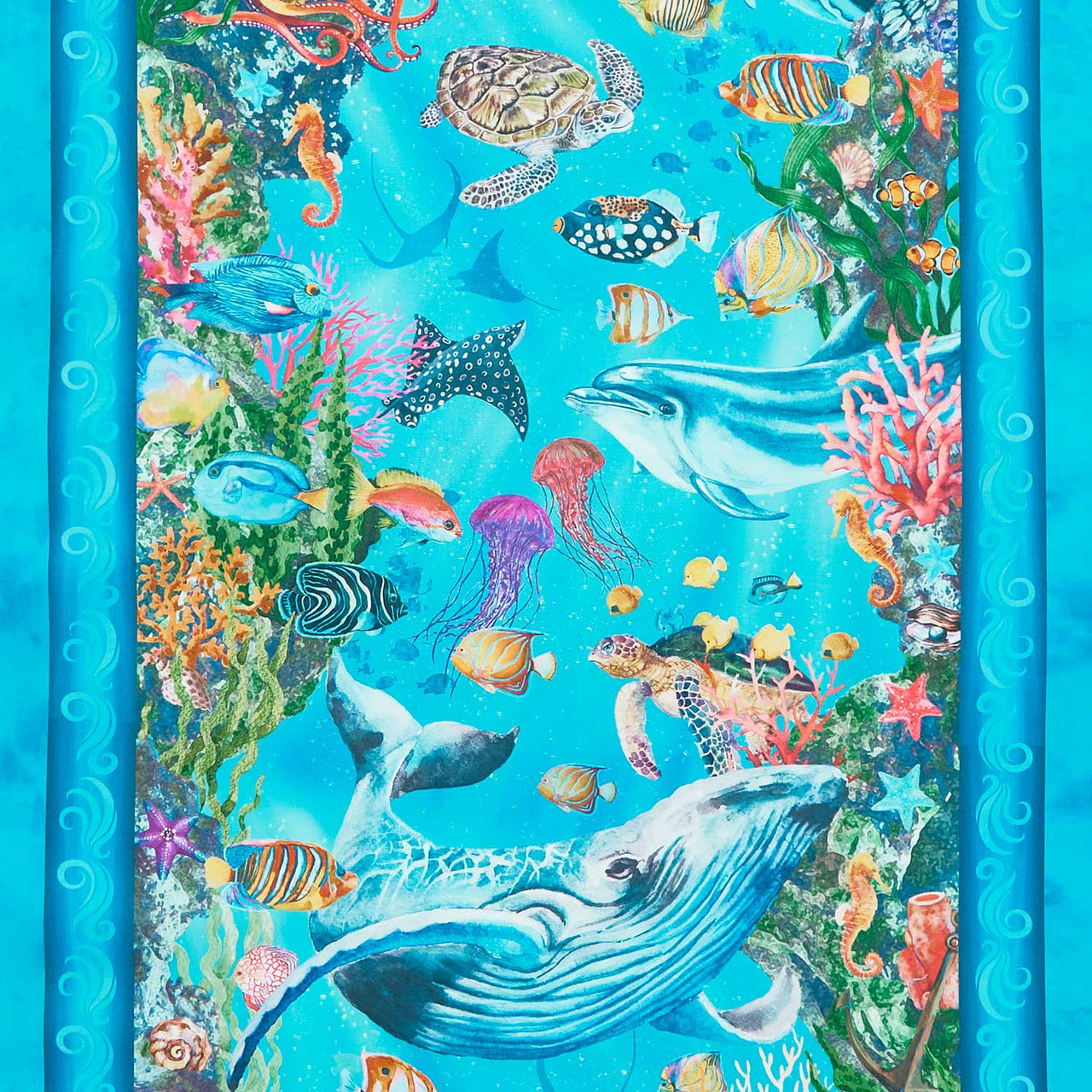 Calypso III - Ocean Border Stripe Teal Yardage Primary Image