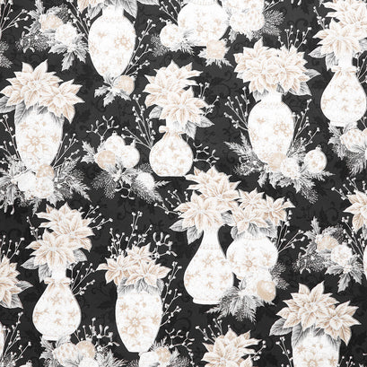 Holiday Flourish - Festive Finery Taupe Colorstory Vases Shadow Metallic Yardage