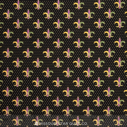 Celebrations - Black Mardi Gras Fleur De Lis Metallic Yardage