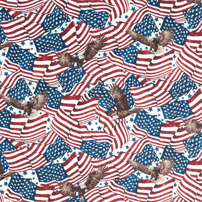 Stars and Stripes - Flags and Eagles Cream Multi Yardage