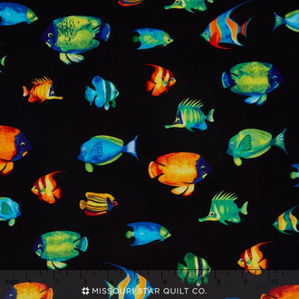 Tropical Reef - Black Yardage