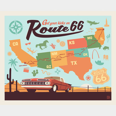 Route 66 - Get Your Kicks on Route 66 Map Multi Panel