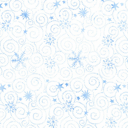 Snowed In Batiks - Swirl Snowflake Blue White Yardage