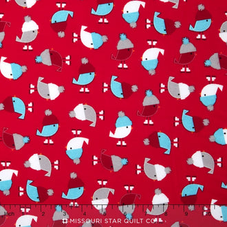 Jingle Flannel - Tossed Birds Crimson Flannel Yardage