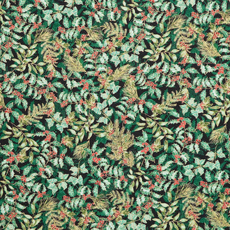 Christmas Musical - Holly and Berries Black Metallic Yardage