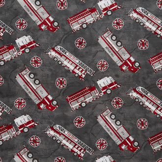 Thin Red Line - Fire Engines Charcoal Yardage