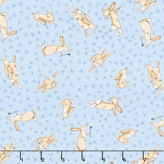 Guess How Much I Love You - Tossed Bunnies Light Denim Yardage