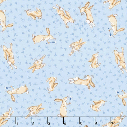 Guess How Much I Love You - Tossed Bunnies Light Denim Yardage