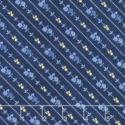 Morning Blooms - Diagonal Stripe Navy Yardage