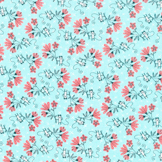 Elephant Joy - Fun with Flowers Teal Yardage