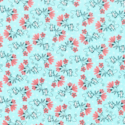 Elephant Joy - Fun with Flowers Teal Yardage