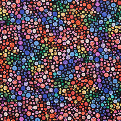 Rainbow Crafter's Stash - Buttons Black Yardage