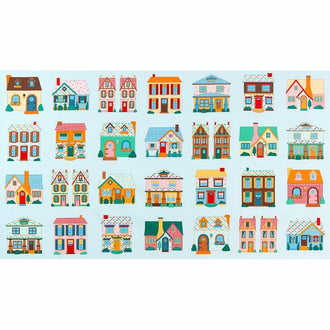 Penny's Dollhouse - Houses Panel Blue Yardage