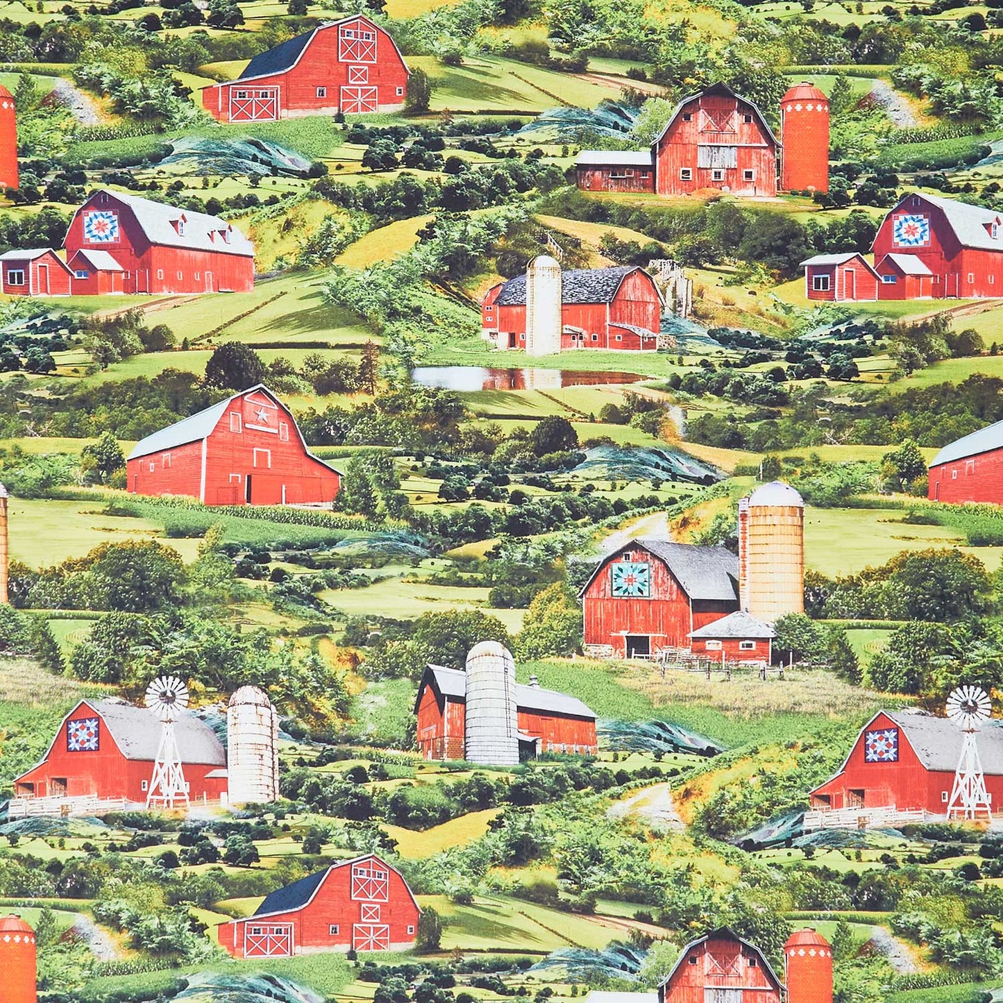 Novelty - Timeless Treasures - Rolling Hills Pasture Scenic Green Yardage Primary Image