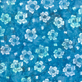 Shadow Blooms Batiks - Medium Floral Blue Azure Yardage