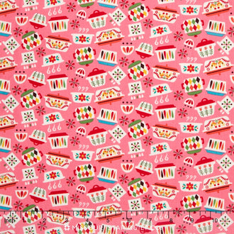 Vintage Kitchen - Dishes Pink Yardage