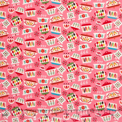 Vintage Kitchen - Dishes Pink Yardage