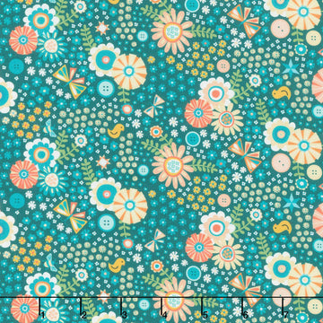 Welcome To Quilt Town - Packed Floral Teal Yardage