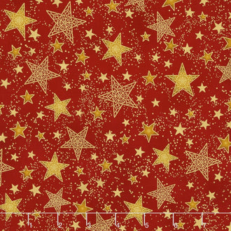 Winter's Grandeur - Holiday Ornate Stars Crimson Metallic Yardage