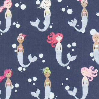 Let's Be Mermaids - Main Navy Yardage