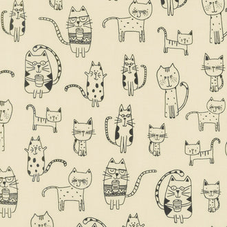 Whiskers & Tails - Coffee Cats Natural Yardage