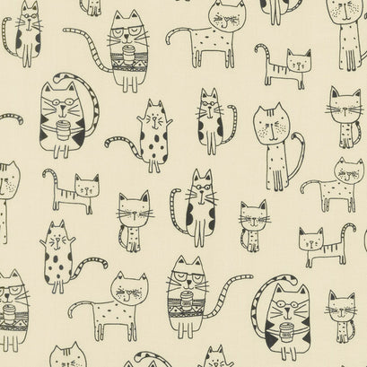 Whiskers & Tails - Coffee Cats Natural Yardage