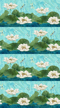Tranquil Waters - Water Lilies Border Stripe Dark Blue Multi Yardage