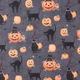 Meow-Gical Night - Cats and Pumpkins Black Yardage Primary Image
