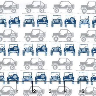J is for Jeep - Blue Colorway Jeeps Gray Yardage