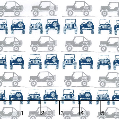 J is for Jeep - Blue Colorway Jeeps Gray Yardage