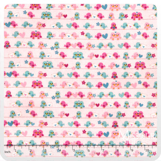 Lovey Dovey Flannel - Birds Pink Yardage