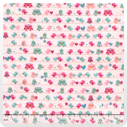 Lovey Dovey Flannel - Birds Pink Yardage