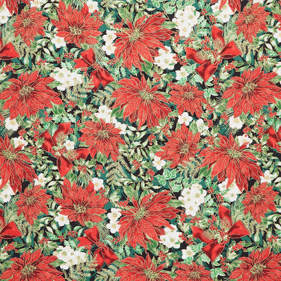 Christmas Musical - Poinsettia Serenade Black Metallic Yardage