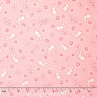 Toy Chest - Bunnies & Flowers Pink Yardage