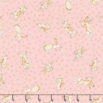 Guess How Much I Love You - Tossed Bunnies Coral Yardage