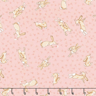Guess How Much I Love You - Tossed Bunnies Coral Yardage