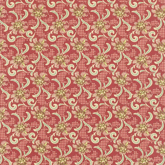Garnets and Gingham - Stylized Patterned Floral Garnet Yardage