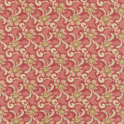 Garnets and Gingham - Stylized Patterned Floral Garnet Yardage