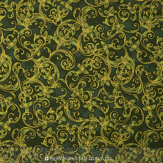 Winter's Grandeur 4 - Holiday Colorstory Scroll Evergreen Metallic Yardage