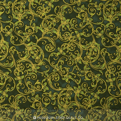 Winter's Grandeur 4 - Holiday Colorstory Scroll Evergreen Metallic Yardage