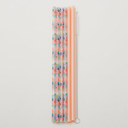 Bella Rosa + Navy Glitter Reusable Straw Set
