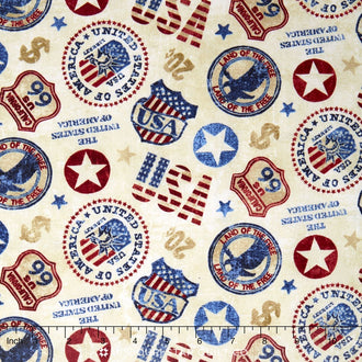 American Vintage - Signs Stamps Cream Yardage