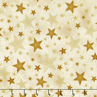 Winter's Grandeur - Holiday Ornate Stars Gold Metallic Yardage