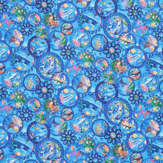 Calypso III - Small Ocean Circles Blue Yardage