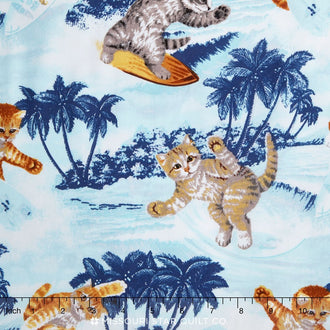 Surfin' Cats - Blue Yardage
