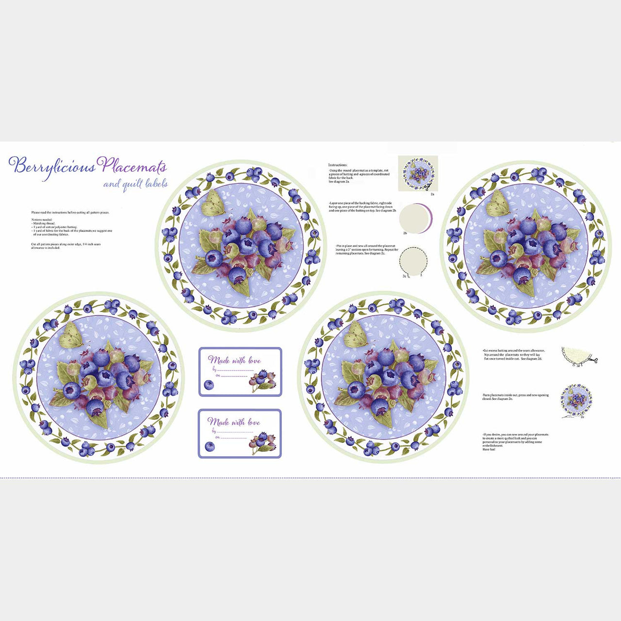 Berrylicious - Blueberry Placemat Blue White Panel