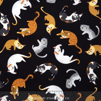 Whiskers & Tails - Cats Black Yardage